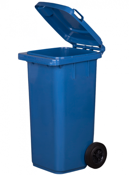 Kosz na śmieci na kółkach niebieski 120l klapa