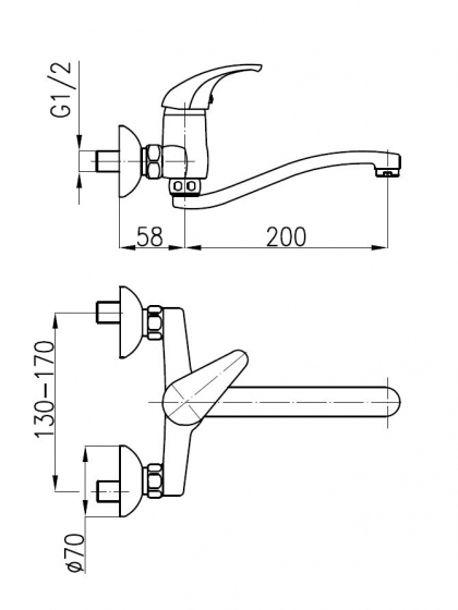 Bateria zlewozmywakowa ścienna Baryt KFA Armatura 550-910-00 wymiary