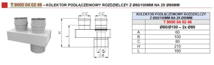 Kolektor podłączeniowy rozdzielaczy z ⌀60/100 na 2x⌀80mm Termet