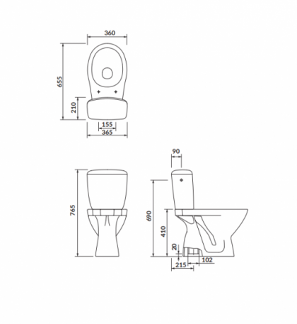 Kompakt WC KASKADA 3/6l pionowy z deską PP Cersanit wymiary techniczne