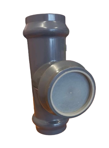 Trójnik ciśnieniowy kielichowy PVC 90x90/90 z uszczelkami
