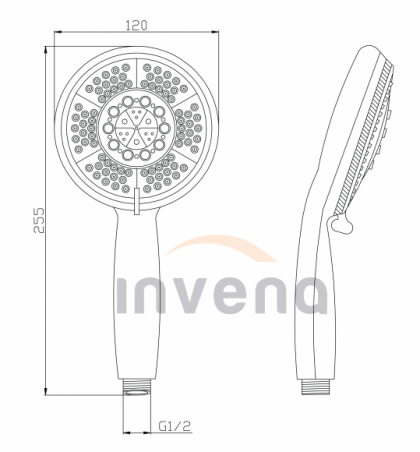 Słuchawka prysznicowa pięciofunkcyjna chrom Stilla AS-58-001 Invena wymiary