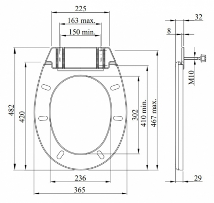 Deska do WC uniwersalna S-11 Inter-Sano wymiary rozstaw techniczny