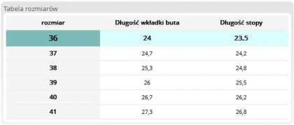Tabela rozmiarów obuwia BRVENUS Reis