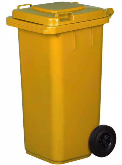 Kosz na śmieci na kółkach żółty 120l 
