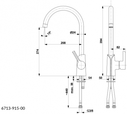 Bateria zlewozmywakowa stojąca Angelit KFA Armatura 6713-915-00 montaż wymiary